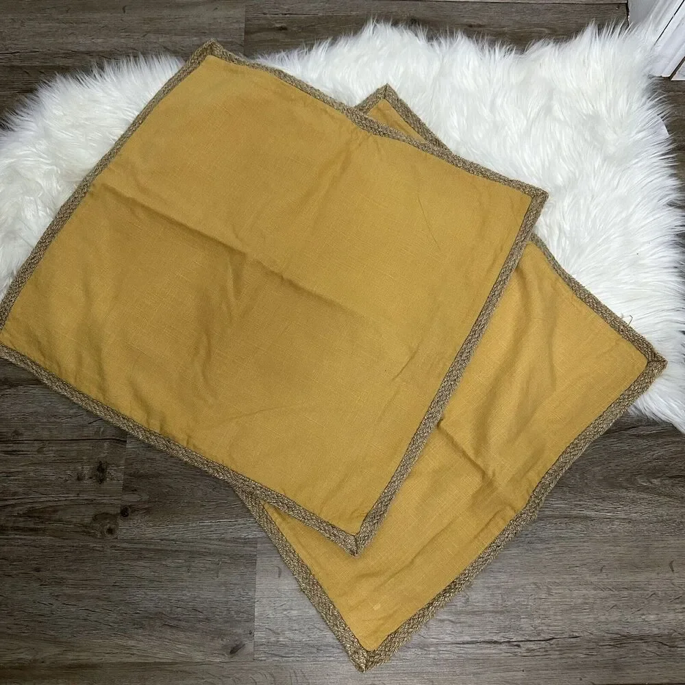 Pier 1 Mustard Color 100% Cotton Pillow Covers. 23”x24” TWO HEMP MUSTARD